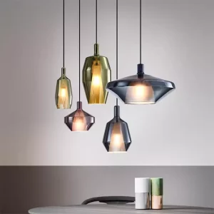 Suspension moderne géométrique lumière artistique verre coloré éclairage salon cuisine chambre hôtel design contemporain élégant