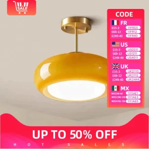 Plafonnier moderne design minimaliste LED doré jaune blanc lumière douce intérieure salon cuisine bureau élégance contemporaine