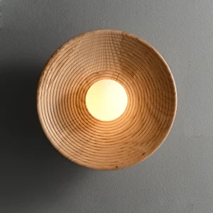 Applique murale ronde en bois naturel style scandinave nordique luminaire décoratif salon chambre éclairage chaleureux économique élégant