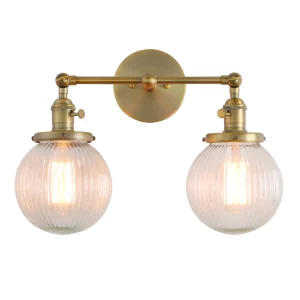 Applique murale double design industriel vintage avec abat-jour en verre strié lumière chaleureuse style rétro éclairage intérieur salon chambre moderne élégant Applique murale double design industriel vintage avec abat-jour en verre strié lumière chaleureuse style rétro éclairage intérieur salon chambre moderne élégant