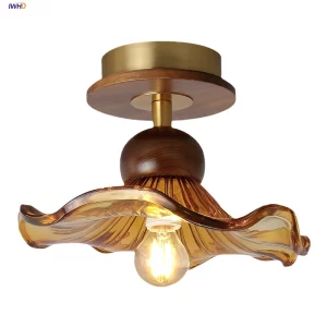 Plafonnier LED bois cuivre design vintage verre ambré éclairage intérieur salon chambre Plafonnier LED bois cuivre design vintage verre ambré éclairage intérieur salon chambre