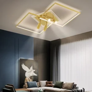 Plafonnier moderne design géométrique lumière dorée LED éclairage salon chambre restaurant élégance intemporelle