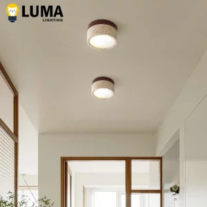 Plafonnier bois LED design industriel moderne salle séjour entrée éclairage chaleureux économique élégant certification CCC CE