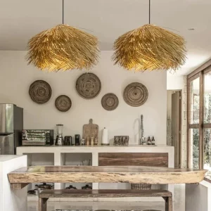 Suspension LED en fibres naturelles design bohème rustique luminaire salon cuisine chambre éclairage chaleureux naturel économique Suspension LED en fibres naturelles design bohème rustique luminaire salon cuisine chambre éclairage chaleureux naturel économique