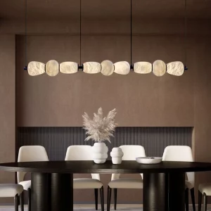 Suspension LED marbre naturel noir design moderne élégant salle à manger salon éclairage intérieur contemporain lumière chaleureuse économique