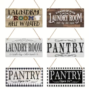 Panneau en bois suspendu déco murale rustique vintage pour buanderie garde-manger cuisine salon design scandinave naturel élégant