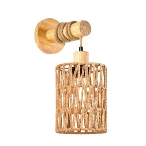 Applique murale en bois et fibre naturelle design scandinave bohème luminaire décoratif pour chambre salon ou cuisine Applique murale en bois et fibre naturelle design scandinave bohème luminaire décoratif pour chambre salon ou cuisine