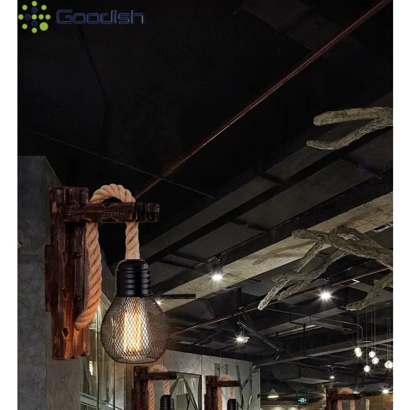 Lampe murale bois naturel style industriel corde jute lumière LED éclairage intérieur chaleureux décoration maison salon chambre économies d’énergie