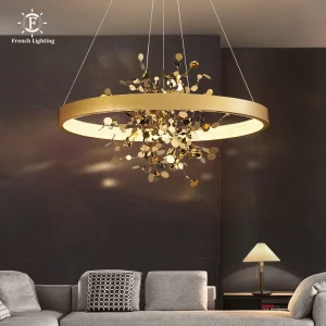 Plafonnier suspendu métal doré design moderne artistique éclairage élégant salle à manger salon LED économie d’énergie lumière chaleureuse