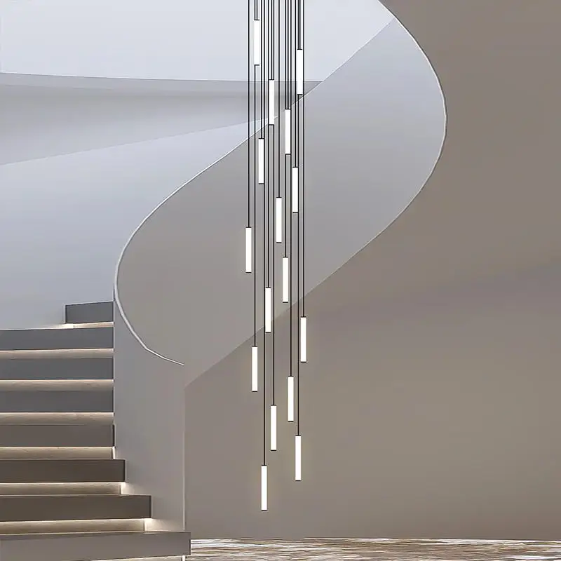 Suspension métal et verre design moderne épuré lumières douces économie d’énergie décoration intérieure haut plafond cascade haute qualité