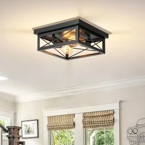 Plafonnier Industriel Rétro Américain Design Chic Matériel Métal Fixation Plafond Éclairage Chaleureux Salon Cuisine Chambre