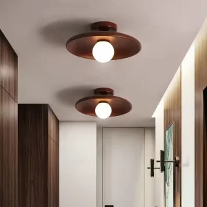 Plafonnier en bois moderne design rétro lumière chaleureuse éclairage salon chambre entrée économique certification CCC  FCC  GS  ROHS  UL