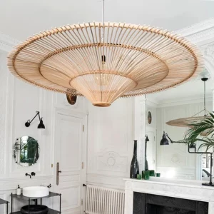 Suspension en bambou naturel design scandinave nordique moderne luminaire décoratif salon restaurant chambre éclairage chaleureux élégant