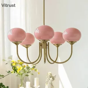 Lustre moderne globe doré et rose  design crémeux vintage  salle à manger  salon  chambre  suspension élégante  éclairage chaleureux  certification UL  énergie économique