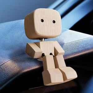 Figurine en bois naturel design minimaliste pour tableau de bord voiture décoration intérieure éco-friendly élégante et chaleureuse