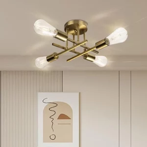 Plafonnier métal doré design industriel moderne Nordic chambres salons éclairage chaleureux économies d’énergie élégance