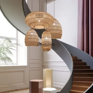 Suspension en bois naturel design scandinave contemporain éclairage chaleureux intérieur élégant salon chambre bureau entrée