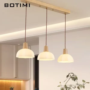 Suspension en bois naturel et verre design scandinave nordique moderne pour salle à manger cuisine éclairage chaleureux économique élégant Suspension en bois naturel et verre design scandinave nordique moderne pour salle à manger cuisine éclairage chaleureux économique élégant