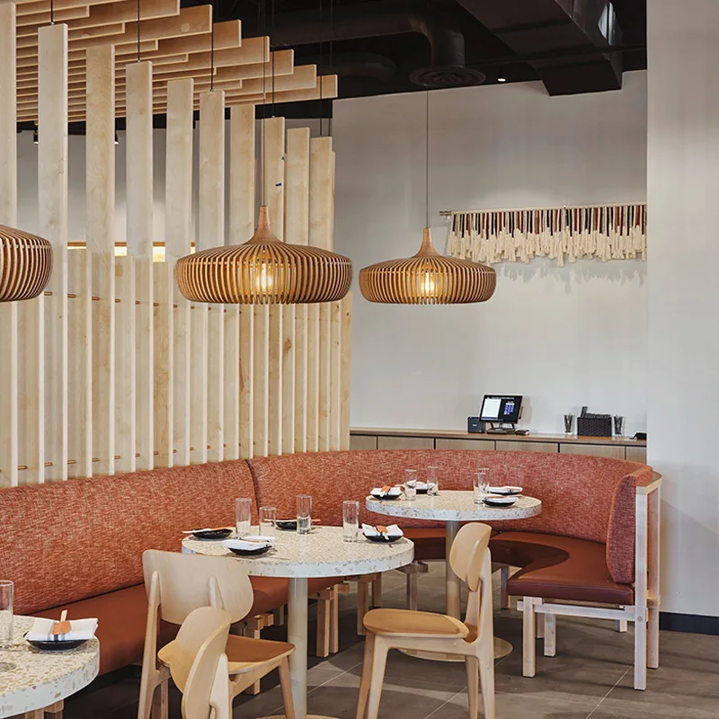 Suspension en bois design scandinave luminaire moderne éclairage chaleureux salle à manger salon chambre suspension LED ajourée lumière douce