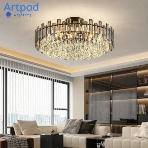 Plafonnier LED en acier et cristal design moderne éclairage scintillant salon salle à manger chambre déco élégante luminaire suspendu