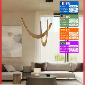 Suspension LED bois naturel design moderne style nordique salon cuisine bureau éclairage intérieur élégant économique