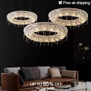 Suspension LED cristal design moderne luxe glamoureux salon chambre éclairage décoratif effet profondeur élégance lumière chaleureuse économique