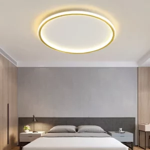 Plafonnier LED circulaire métal doré design minimaliste moderne chambre salon éclairage doux économique élégant