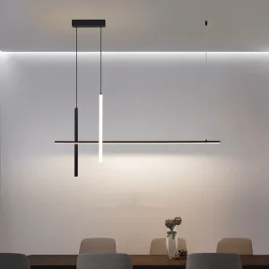 Suspension LED design moderne minimaliste en métal noir pour éclairage salle à manger cuisine bureau élégant économie d’énergie