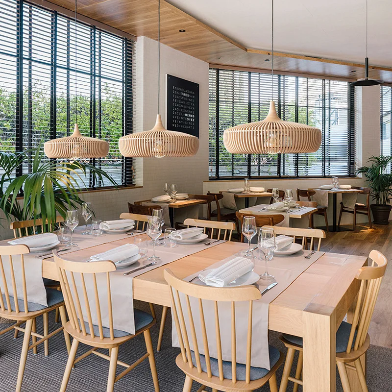 Suspension en bois design scandinave luminaire moderne éclairage chaleureux salle à manger salon chambre suspension LED ajourée lumière douce