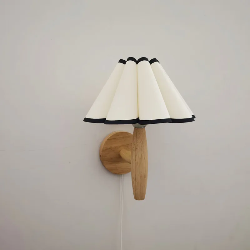 Applique murale bois naturel LED design scandinave nordique éclairage chaleureux chambre salon couloir luminaire créatif tissu plissé