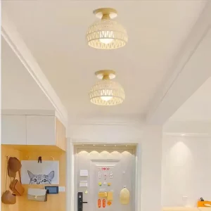 Plafonnier LED en rotin naturel design bohème nordique salon chambre éclairage doux économique élégant