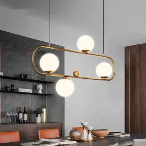 Suspension moderne design minimaliste en métal doré et verre blanc salle à manger salon éclairage élégant décor contemporain