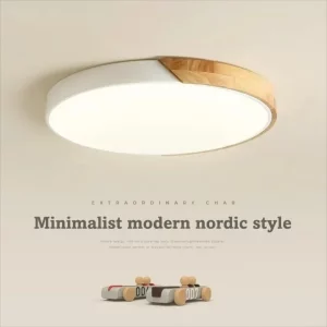Plafonnier LED bois naturel design scandinave nordique moderne chambre salon éclairage chaleureux économique élégant