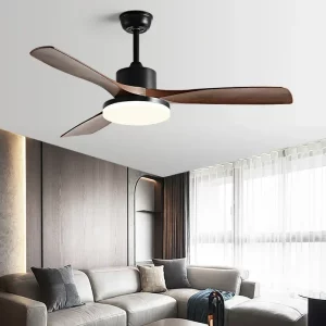 Plafonnier ventilateur bois LED design moderne minimaliste éclairage chaleureux salon chambre cuisine bureau économie d’énergie élégance naturelle