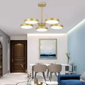 Plafonnier LED doré minimaliste modern design éclairage salon chambre cuisine élégance lumière douce économie énergie