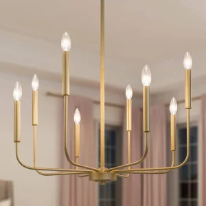 Lustre métal doré design minimaliste contemporain salon salle à manger éclairage élégant lumière chaleureuse intérieur moderne