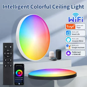 Plafonnier LED intelligent rond design moderne lumière RGB Wi Fi Alexa Google Home éclairage intelligent salon chambre économies d’énergie Plafonnier LED intelligent rond design moderne lumière RGB Wi Fi Alexa Google Home éclairage intelligent salon chambre économies d’énergie