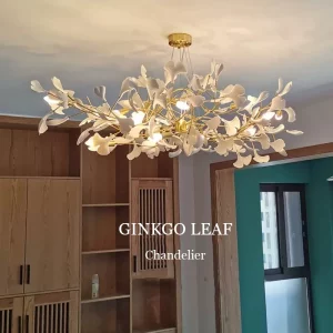 Lustre design moderne feuilles de ginkgo plafonnier intérieur éclairage chaleureux salle à manger salon style organique Lustre design moderne feuilles de ginkgo plafonnier intérieur éclairage chaleureux salle à manger salon style organique