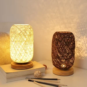 Lampes de table bois rotin design artisanal moderne style nordique lumière chaleureuse salon chambre bureau_USB et prise UE Lampes de table bois rotin design artisanal moderne style nordique lumière chaleureuse salon chambre bureau_USB et prise UE