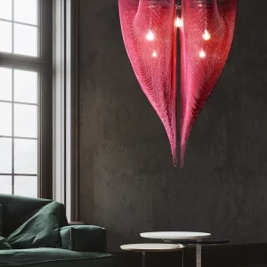 Suspension artistique moderne en métal  rideau de maille fine  lumière douce pour salon  décoration intérieure élégante