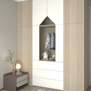 Armoire de garde-robe en bois minimaliste moderne pour enfants rangement chambre à coucher design nordique style scandinave durabilité économie d’espace montage facile home déco Armoire de garde-robe en bois minimaliste moderne pour enfants rangement chambre à coucher design nordique style scandinave durabilité économie d’espace montage facile home déco