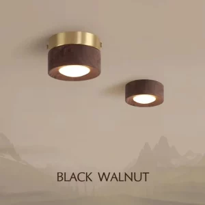 Plafonnier en bois de noyer et laiton LED design moderne épuré pour salon chambre cuisine éclairage chaleureux économique Plafonnier en bois de noyer et laiton LED design moderne épuré pour salon chambre cuisine éclairage chaleureux économique