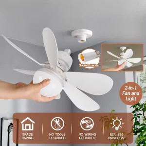 Ventilateur de plafond multifonctionnel en bois naturel design scandinave moderne lumière LED éclairage chaleureux économie d’espace salon chambre