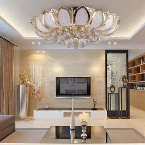 Plafonnier en cristal fleur K9 doré  décoration maison chic  style nordique moderne  salon chambre élégance lumière chaleureuse  éclairage design