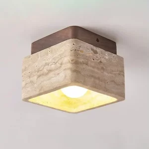 Plafonnier en bois et pierre naturelle design moderne rustique pour chambre salon couloir foyer éclairage chaleureux élégant