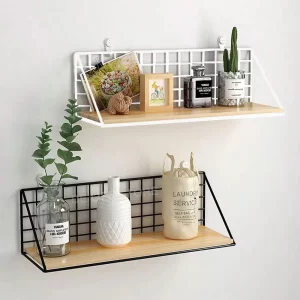 Étagère murale sans perçage en bois et métal design moderne minimaliste salon chambre rangement décoration industrielle épurée