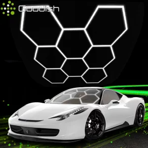 Plafonnier LED hexagonal en nid d’abeille design moderne futuriste pour garage atelier studio bureau salle de sport éclairage blanc froid économique élégant