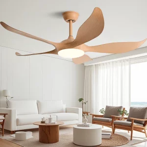 Plafonnier bois naturel moderne design nordique ventilateur lumière LED télécommande chambre salon éclairage chaleureux économique élégant