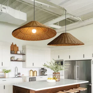 Plafonnier suspendu en rotin design vintage rustique  lumière chaleureuse pour cuisine salle à manger salon chambre