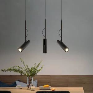 Suspension métal moderne minimaliste design contemporain éclairage LED noir mate salon cuisine bureau élégance fonctionnelle